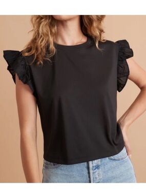 Marine Layer Carley Flutter Sleeve Top in Anthracite Black Women’s medium